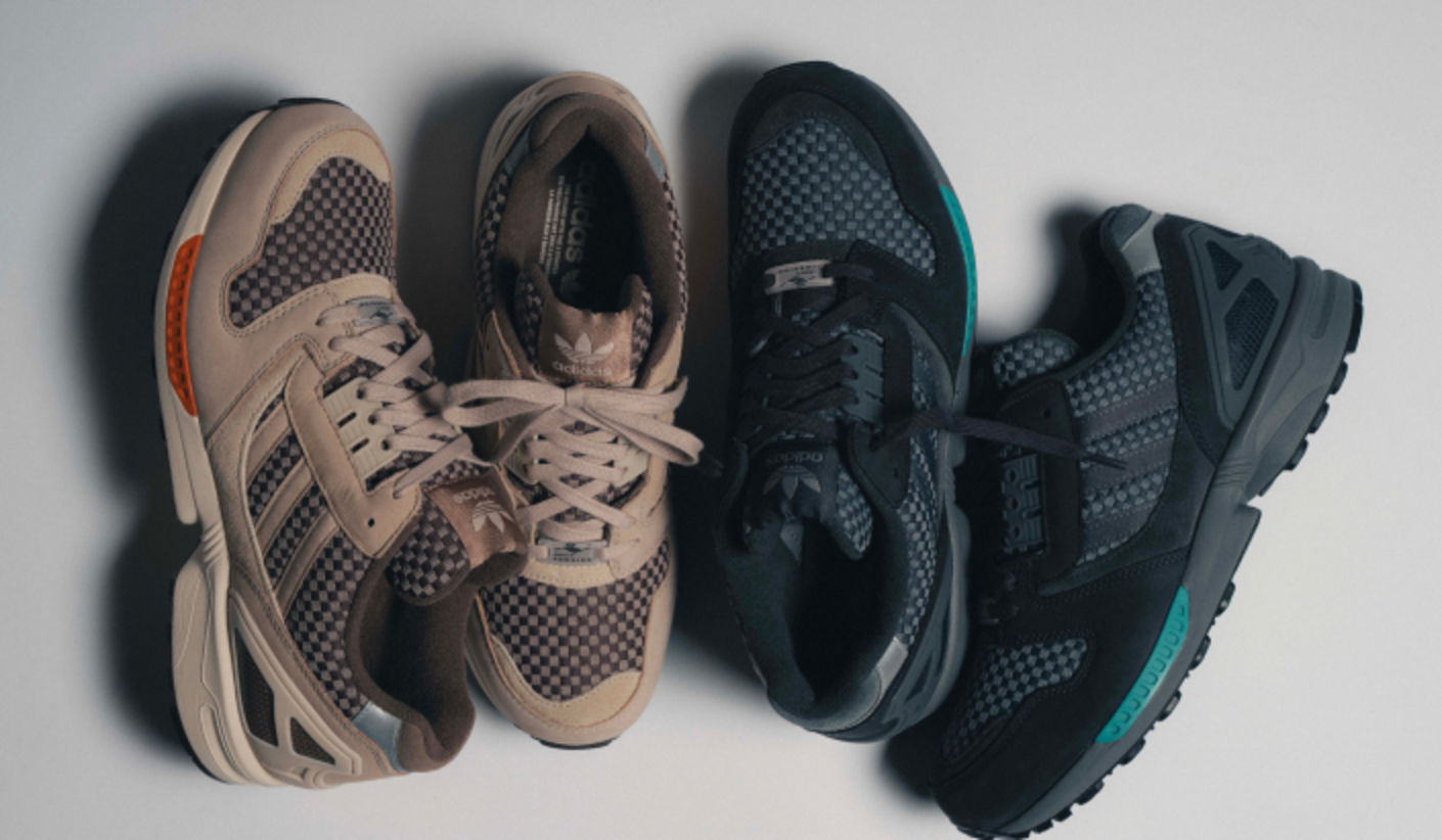 adidas ZX8000 Utility Pack sneakers in beige and black colorways, featuring mesh uppers, utility-inspired details, and signature ZX cushioning technology.
