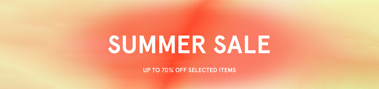 Summer Sale banner with gradient background in orange and yellow tones, text reads 'Summer Sale – Up to 70% off selected items'