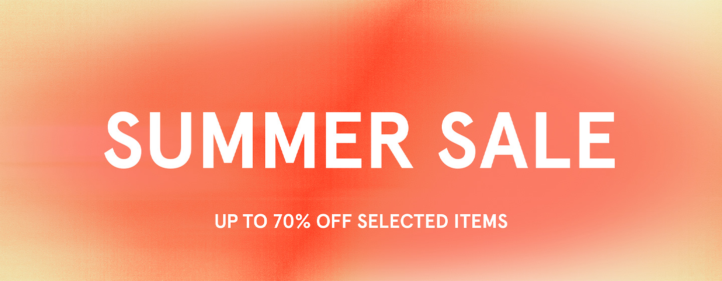 Summer Sale Banner with bright red-orange gradient background, white text reads 'Summer Sale – Up to 70% off selected items
