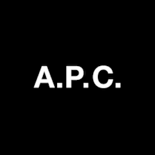 A.P.C. brand logo in white letters with periods, displayed on a black background