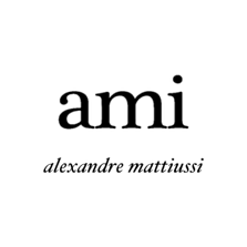 Black AMI Paris logo in serif font with 'alexandre mattiussi' written below in cursive script.
