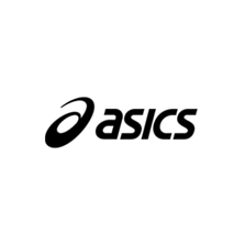 ASICS logo with a stylized oval swirl symbol followed by the word 'asics' in lowercase letters, in black on a white background.