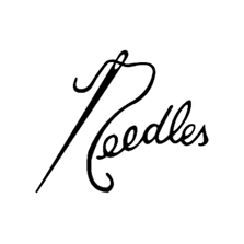 Script-style Needles logo featuring a sewing needle illustration on a light background.