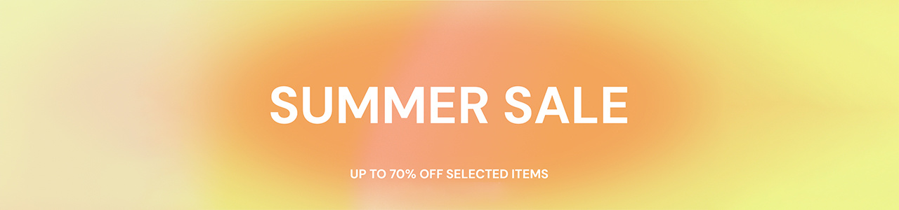 Summer Sale banner with gradient background in orange and yellow tones, text reads 'Summer Sale – Up to 70% off selected items'