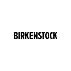 Birkenstock logo with bold uppercase letters spelling 'BIRKENSTOCK' in white, on a black background.