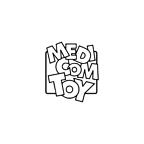 Medicom Toy logo with bold, playful letters arranged in a stacked layout inside a square outline, in black on a white background.