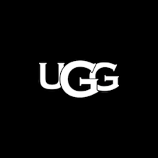 UGG logo with bold serif letters spelling 'UGG' in white, on a black background.