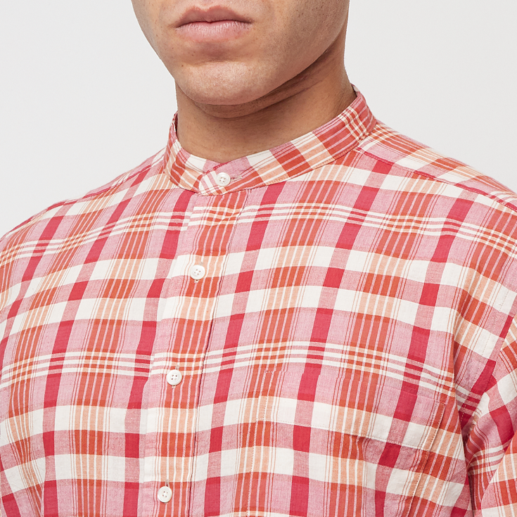 Buy Beams Plus Band Pullover Madras in red | 3811-0668-139