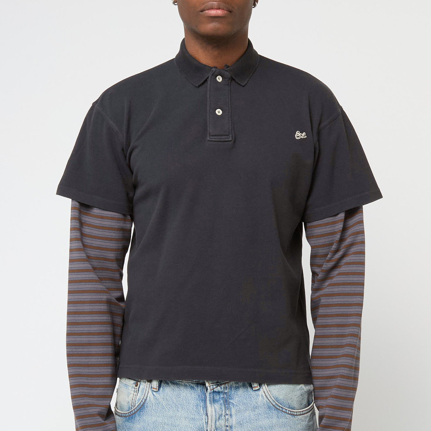 Buy ERL Double Sleeve Polo T-Shirt Knit in grey | ERL10T035