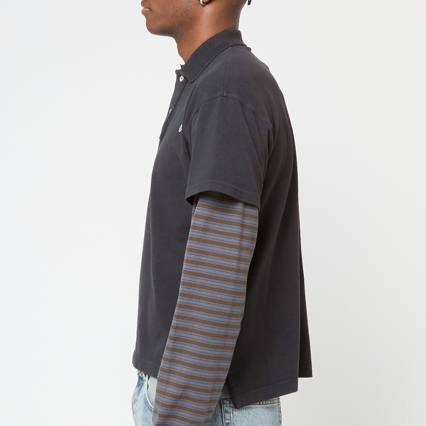 Buy ERL Double Sleeve Polo T-Shirt Knit in grey | ERL10T035