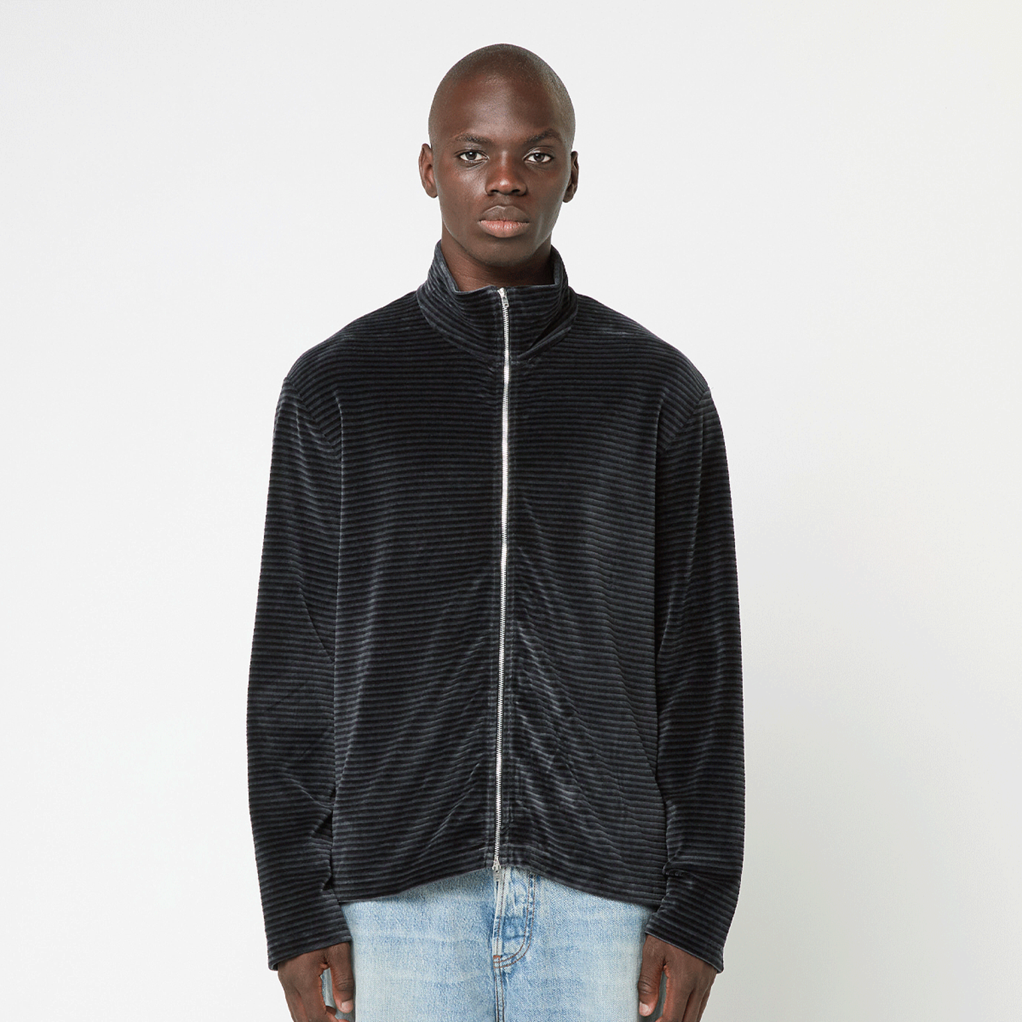 Buy Our Legacy Shrunken Fullzip Polo Velour in grau | M4243SPS at MBCY