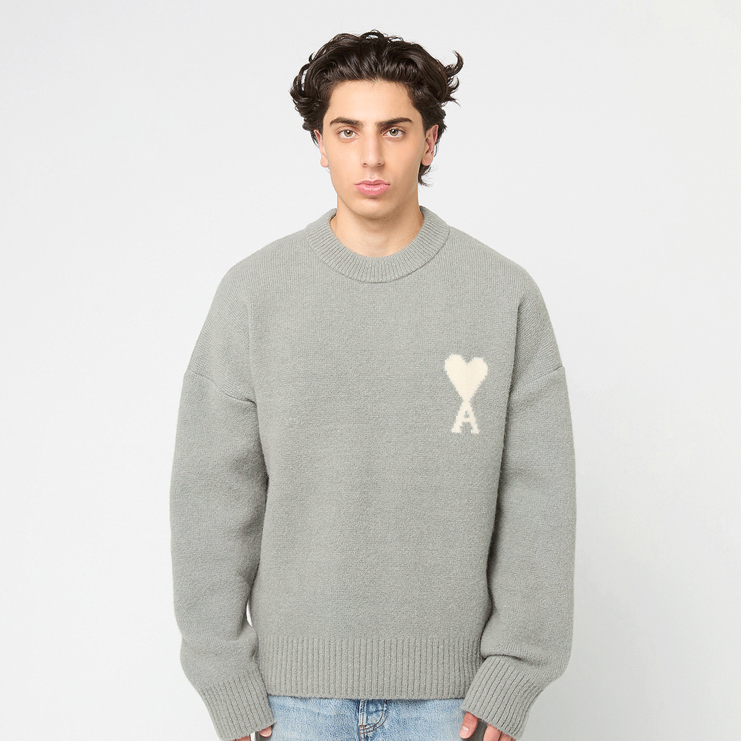Buy AMI PARIS Knit Sweater ADC in grey | UKS836.KN0135-058