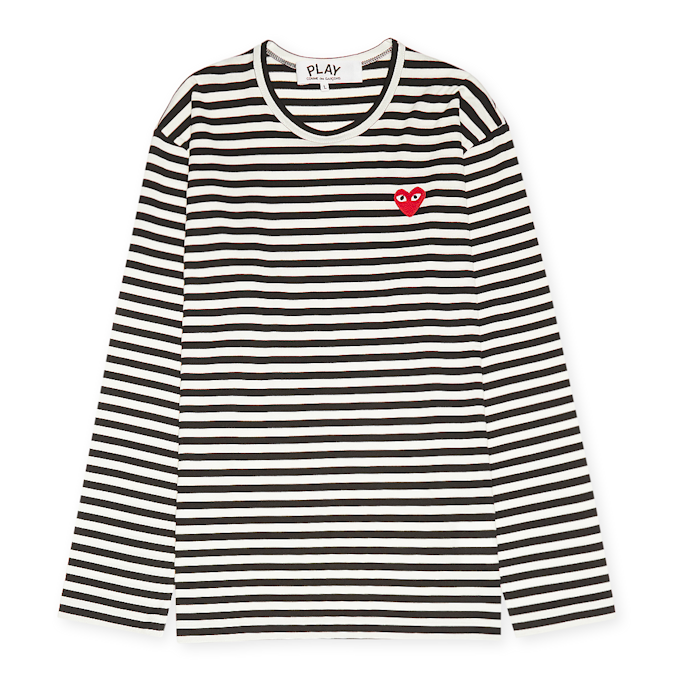 Comme des Garcons Play Play Red Heart Striped Long Sleeve T-Shirt noir 52420 1