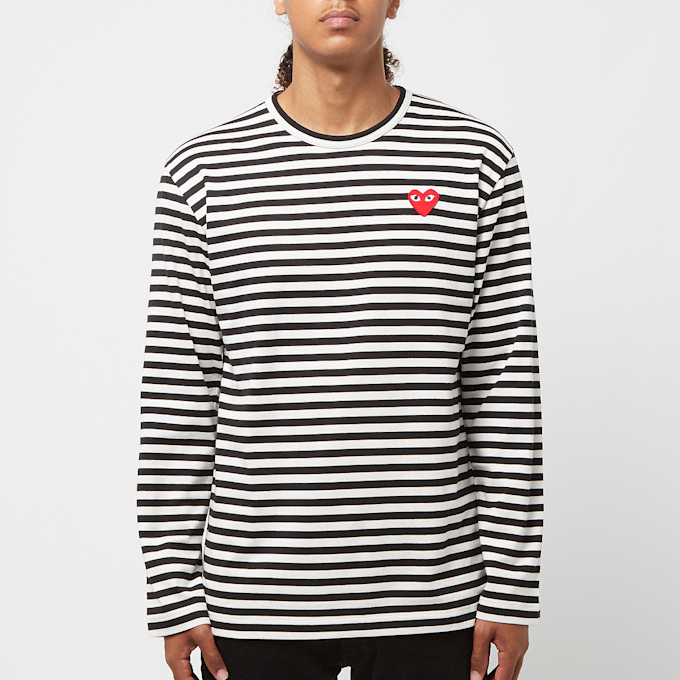 Comme des Garcons Play Play Red Heart Striped Long Sleeve T-Shirt schwarz 52420 2
