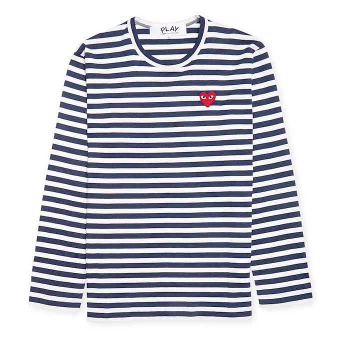 Comme des Garcons Play Play Red Heart Striped Long Sleeve T-Shirt bleu 57212 1