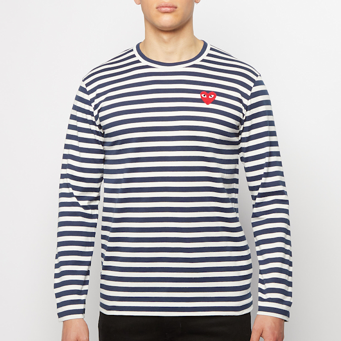 Comme des Garcons Play Play Red Heart Striped Long Sleeve T-Shirt blauw 57212 2