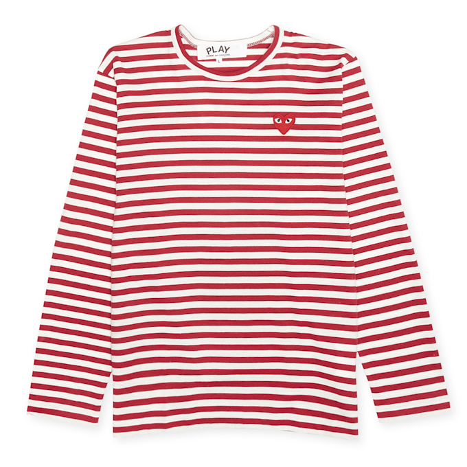 Comme des Garcons Play Play Red Heart Striped Long Sleeve T-Shirt red 58451 1