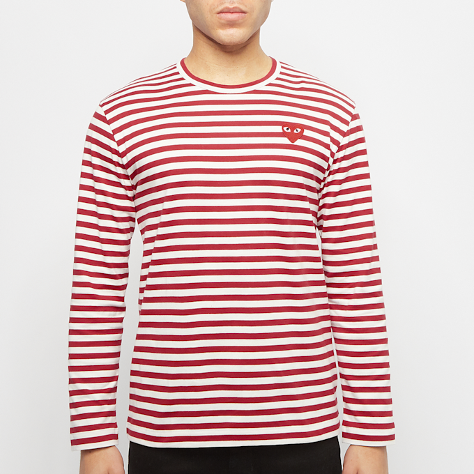 Comme des Garcons Play Play Red Heart Striped Long Sleeve T-Shirt red 58451 2