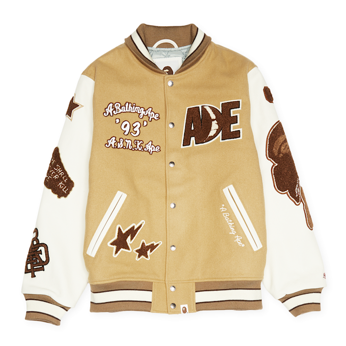 A Bathing Ape Multi Motif Varsity Jacket beige 80203 1