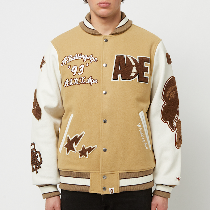 A Bathing Ape Multi Motif Varsity Jacket beige 80203 2