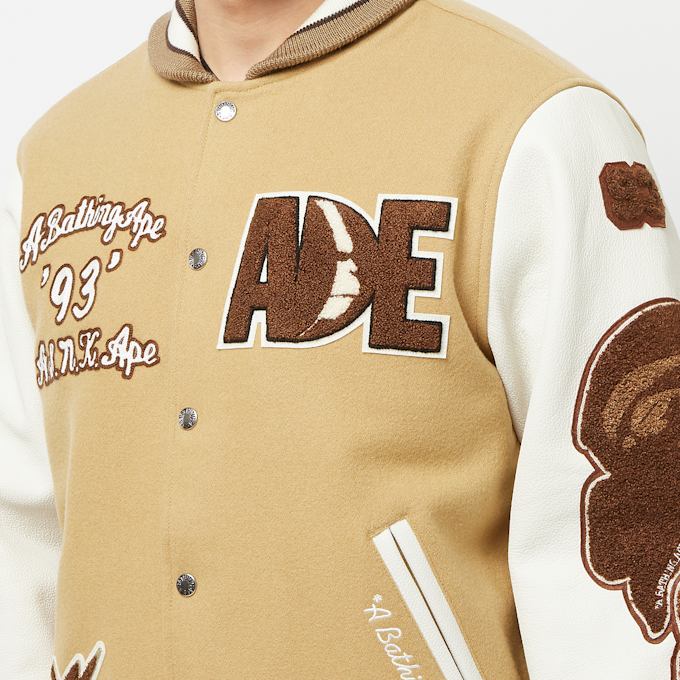 A Bathing Ape Multi Motif Varsity Jacket beige 80203 5