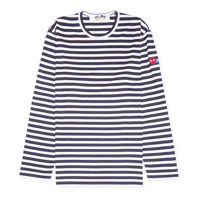 Comme des Garcons Play x The Artist Invader Striped Longsleeve T-Shirt bleu 81356 1