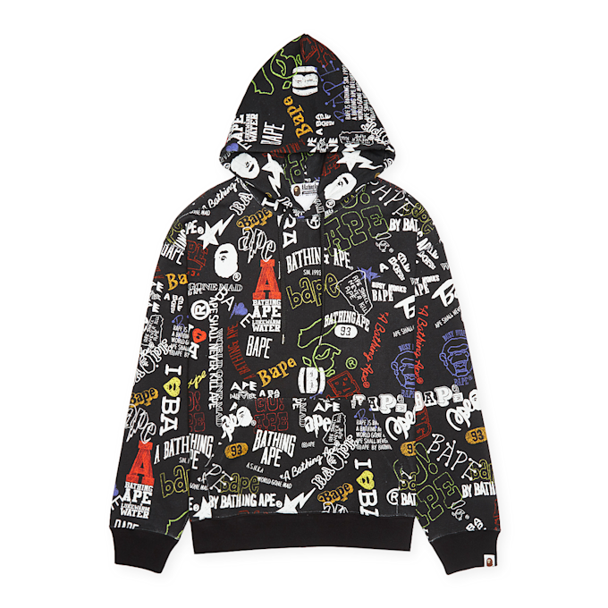 A Bathing Ape Hand Draw Pattern Shark Pullover Hoodie black 83786 1