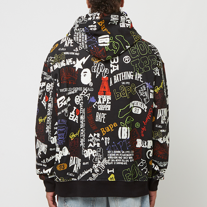 A Bathing Ape Hand Draw Pattern Shark Pullover Hoodie black 83786 4