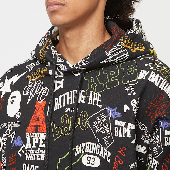 A Bathing Ape Hand Draw Pattern Shark Pullover Hoodie black 83786 5
