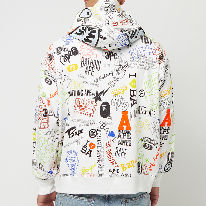 A Bathing Ape Hand Draw Pattern Shark Zip Hoodie  M white 83803 4