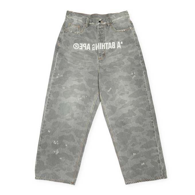 A Bathing Ape 1St Camo Destroyed Loose Fit 12Oz Denim Pants grey 87066 1