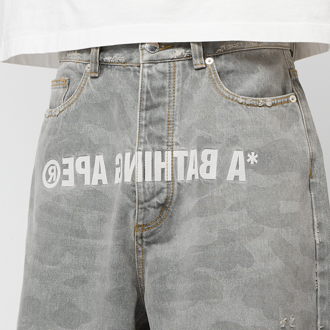A Bathing Ape 1St Camo Destroyed Loose Fit 12Oz Denim Pants grey 87066 5