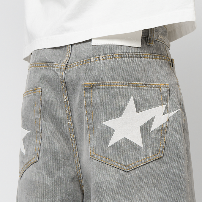 A Bathing Ape 1St Camo Destroyed Loose Fit 12Oz Denim Pants grey 87066 6