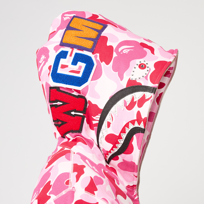 A Bathing Ape ABC Camo Crystal Stone Shark Full Zip Hoodie pink light pink 89413 8
