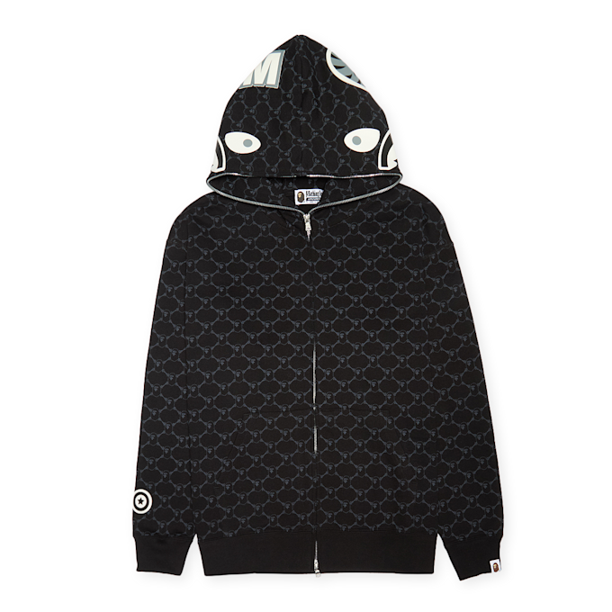 A Bathing Ape College Monogram Relaxed Fit Shark Full Zip Hoodie black black 87736 1