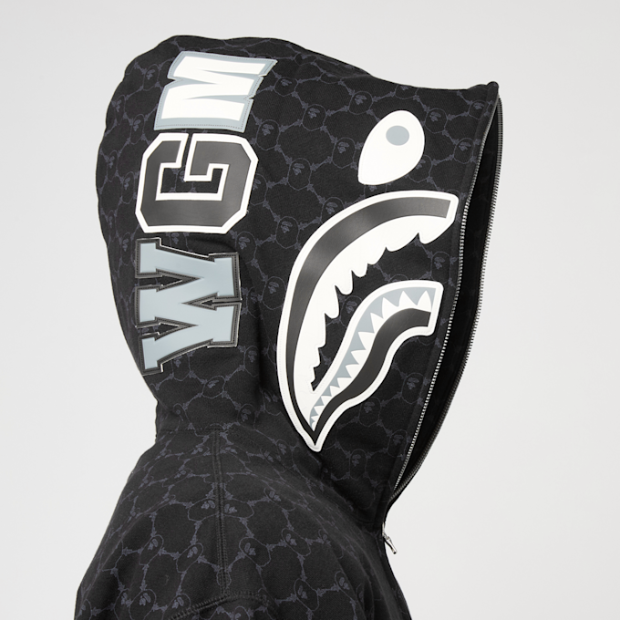 A Bathing Ape College Monogram Relaxed Fit Shark Full Zip Hoodie black zwart 87736 8