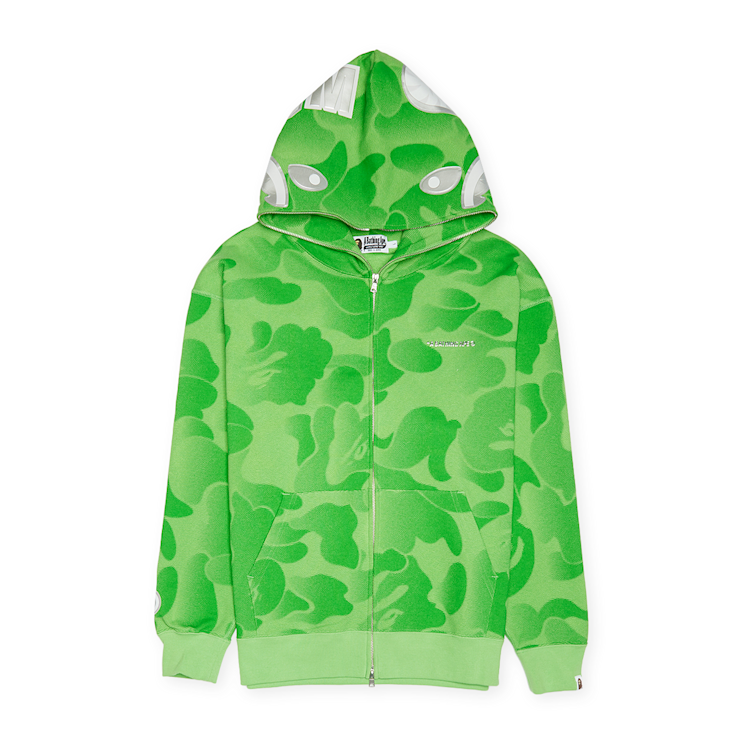 Buy A Bathing Ape Ink Camo Shark Zip Hoodie in green