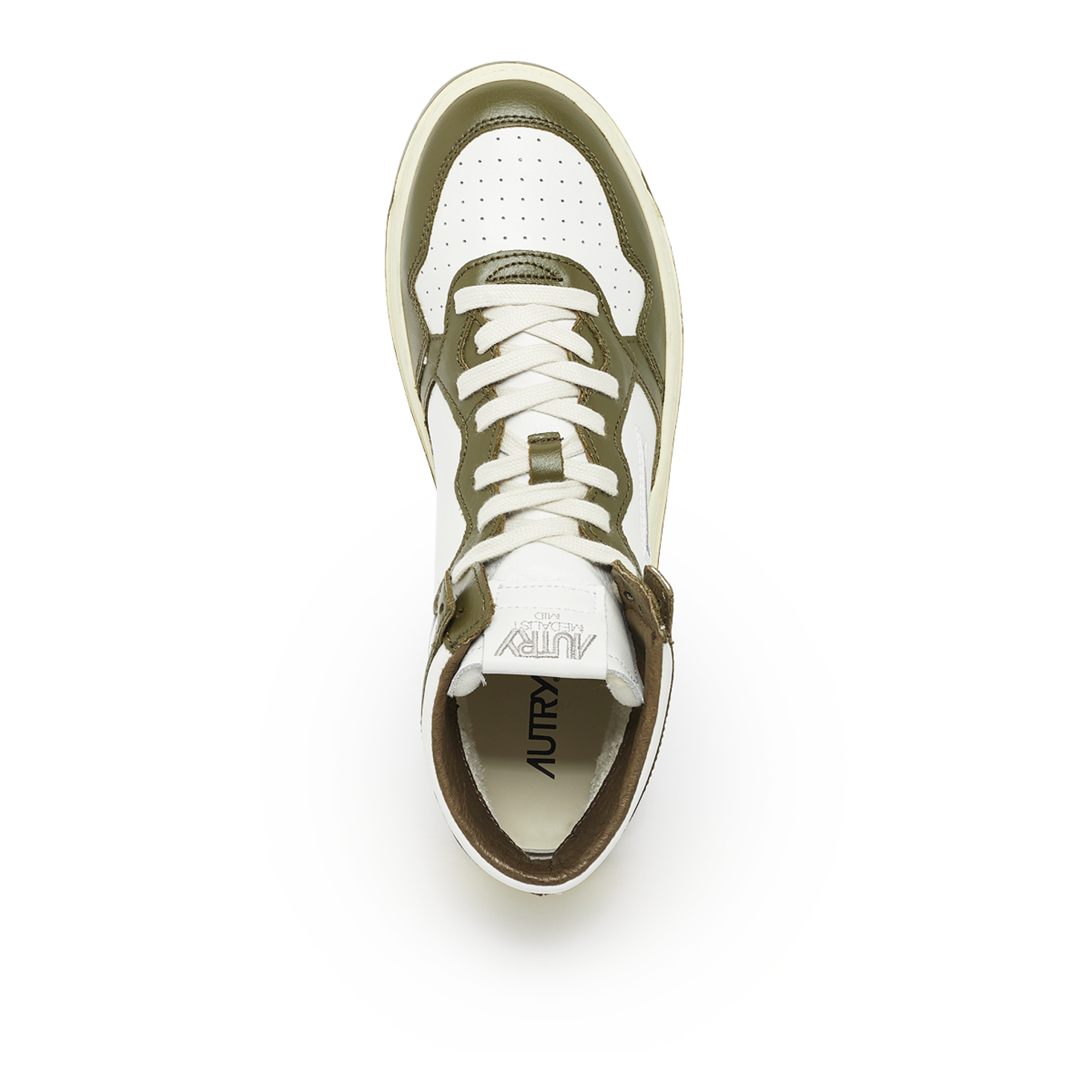 j.s luxe【AUTRY 】MEDALIST MIDDLE NYLON Autry Medalist Mid Bicolor Sneakers In White And Platinum