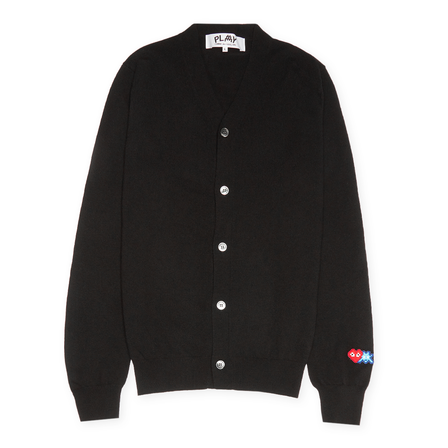 Buy Comme des Garcons Play Knit Cardigan in black | P1N088-BLK at