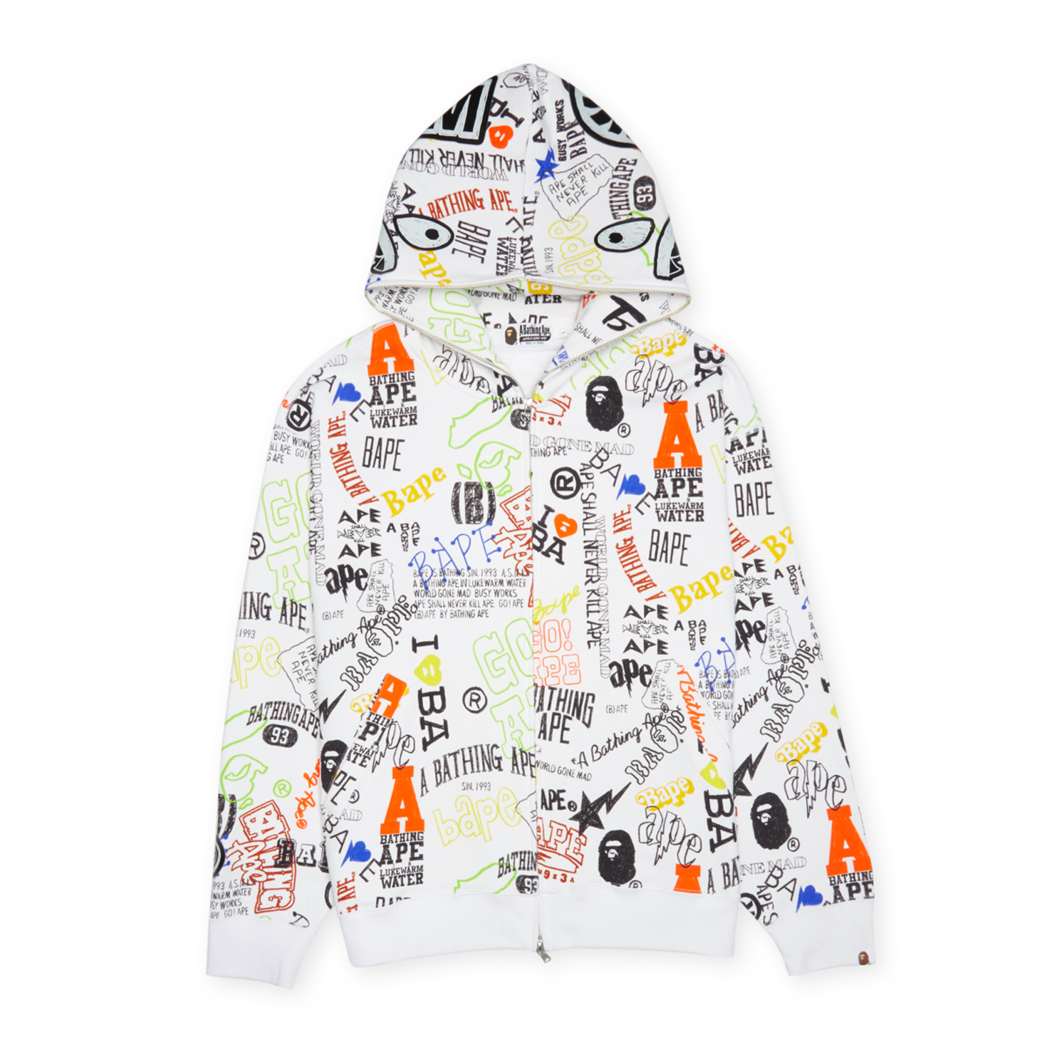 A BATHING APE　bape pepar Buy A Bathing Ape Hand Draw Pattern Shark Zip Hoodie M in