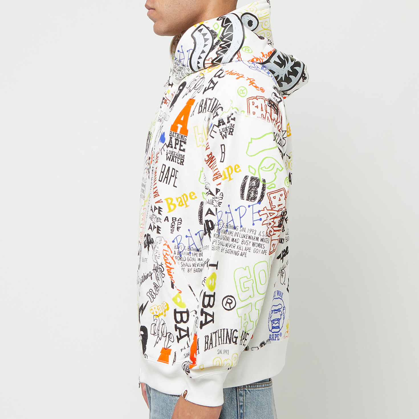 Buy A Bathing Ape Hand Draw Pattern Shark Zip Hoodie M in