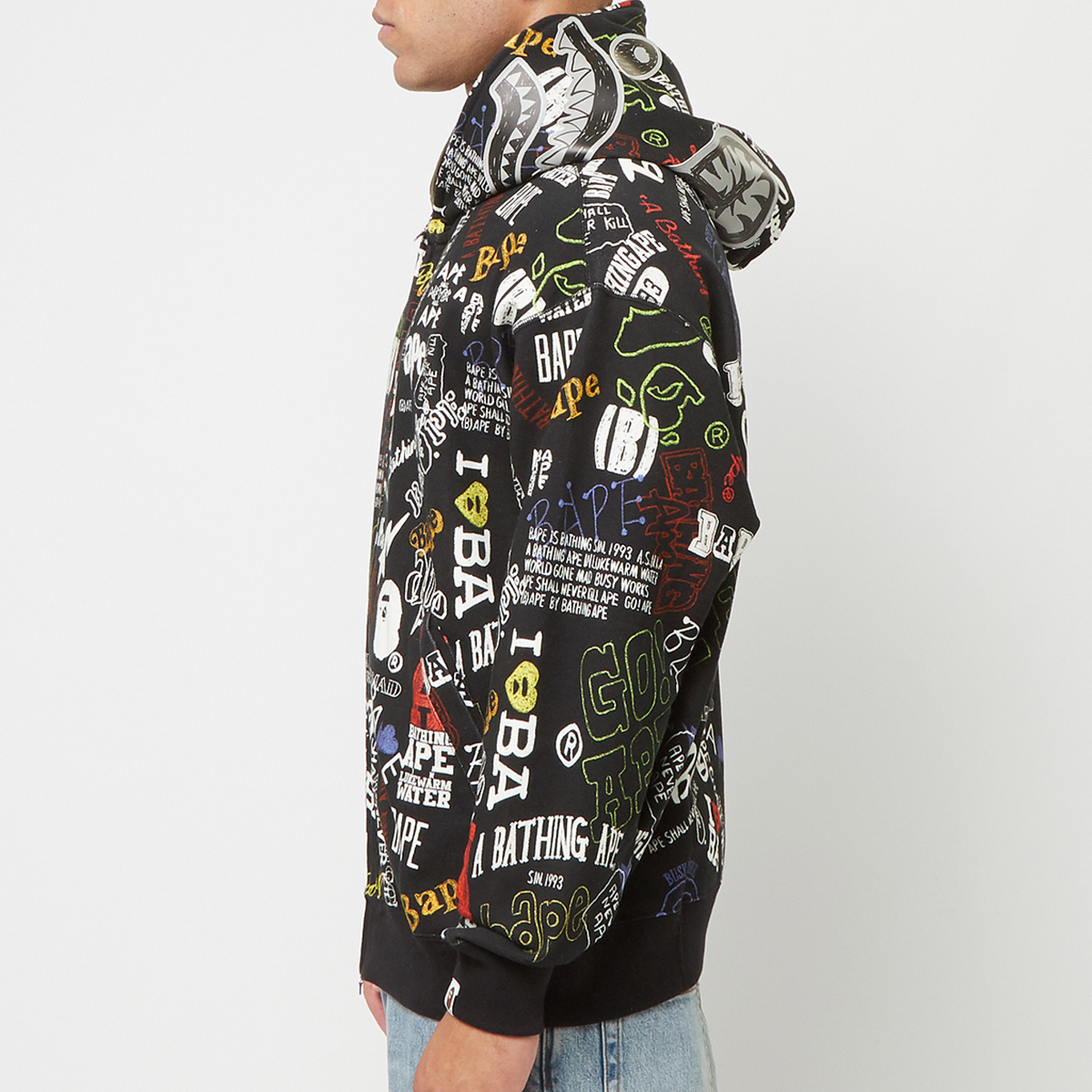 Buy A Bathing Ape Hand Draw Pattern Shark Zip Hoodie M in