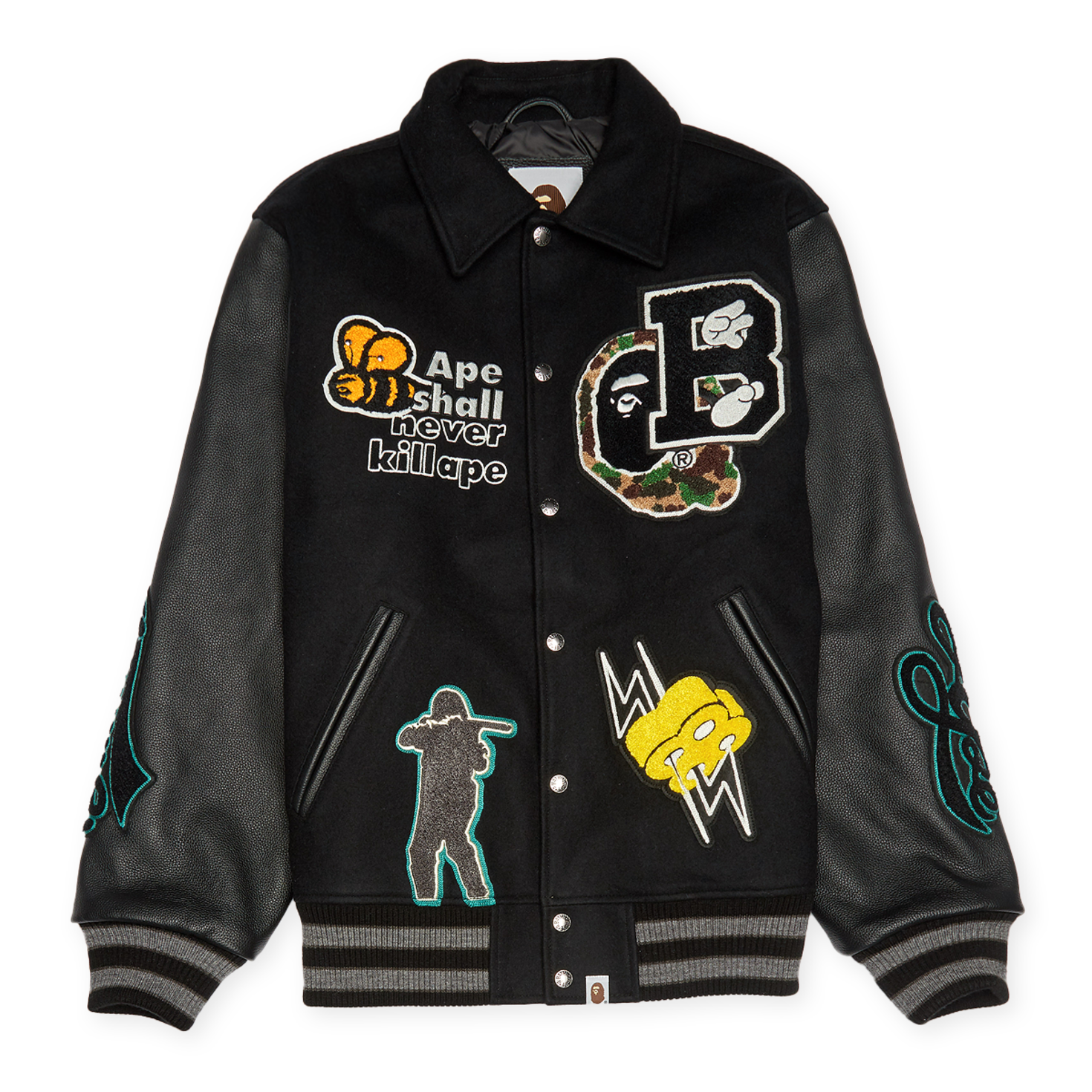 ジャケット・アウター A BATHING APE BPY BAPY JK JACKETS A Bathing Ape Bape Varsity Jacket in Black – Oneness Boutique