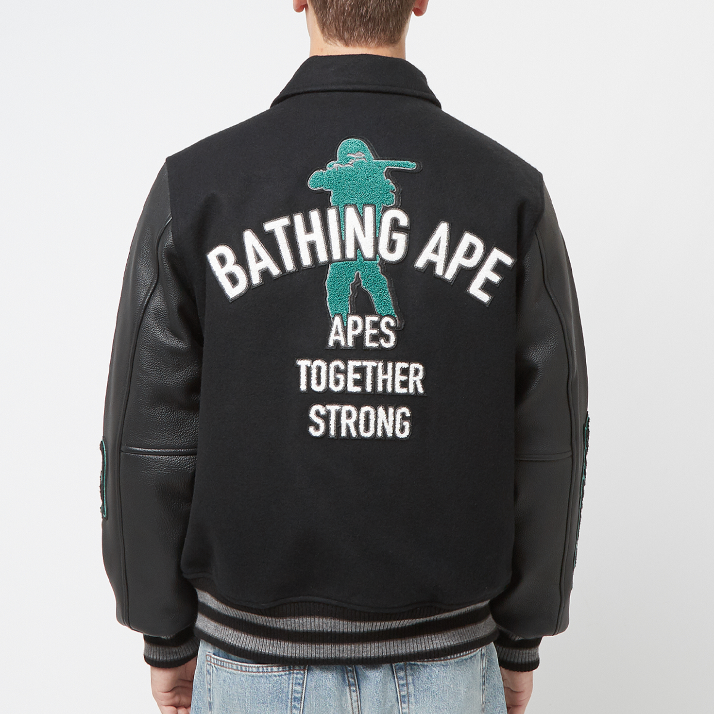 ジャケット・アウター A Bathing Ape x 3RD TEAM Logo Coverall Buy A Bathing Ape Varsity Jacket in black | 001HJK301002MBLK