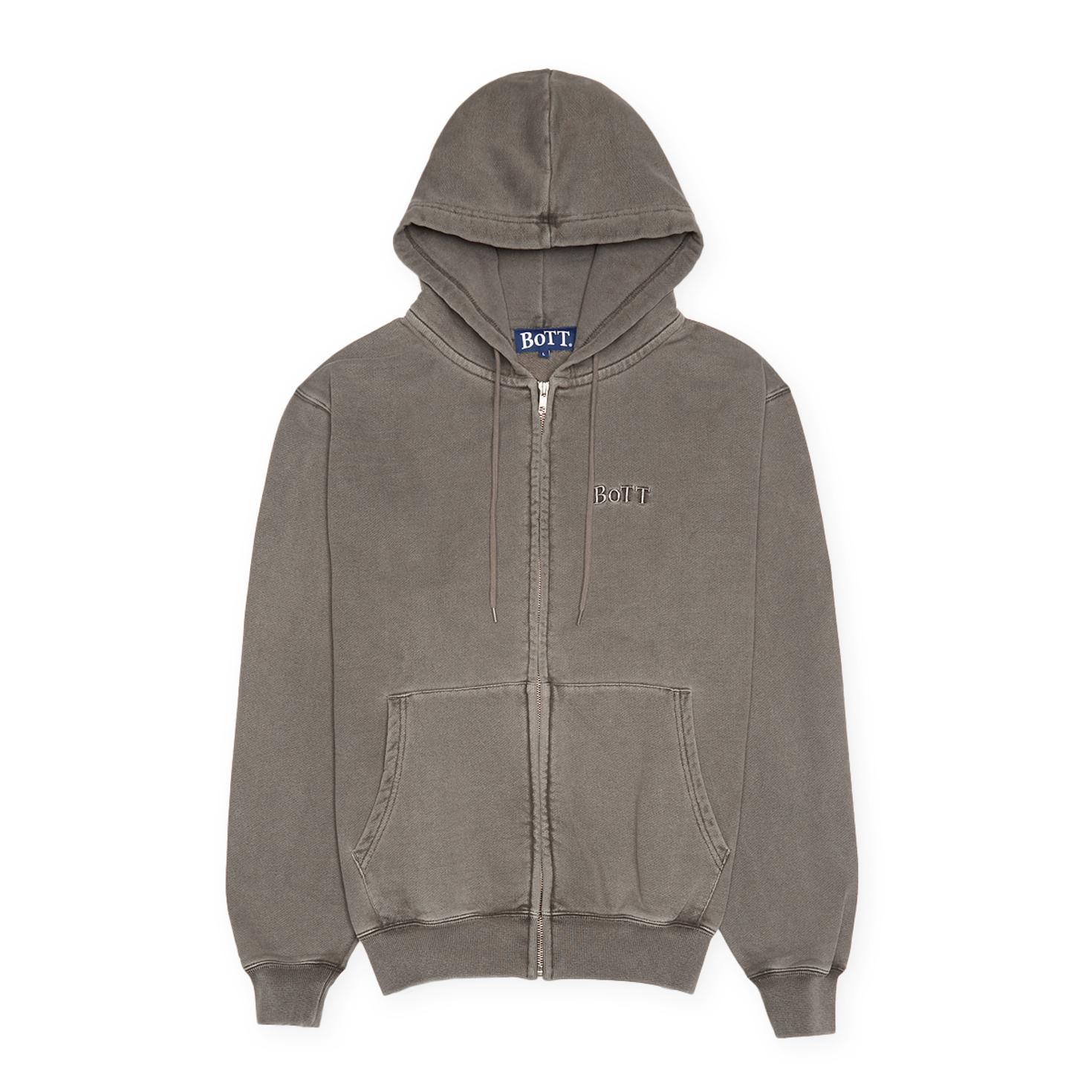 Buy BoTT Pigment Dyed Zip Hoodie in grey