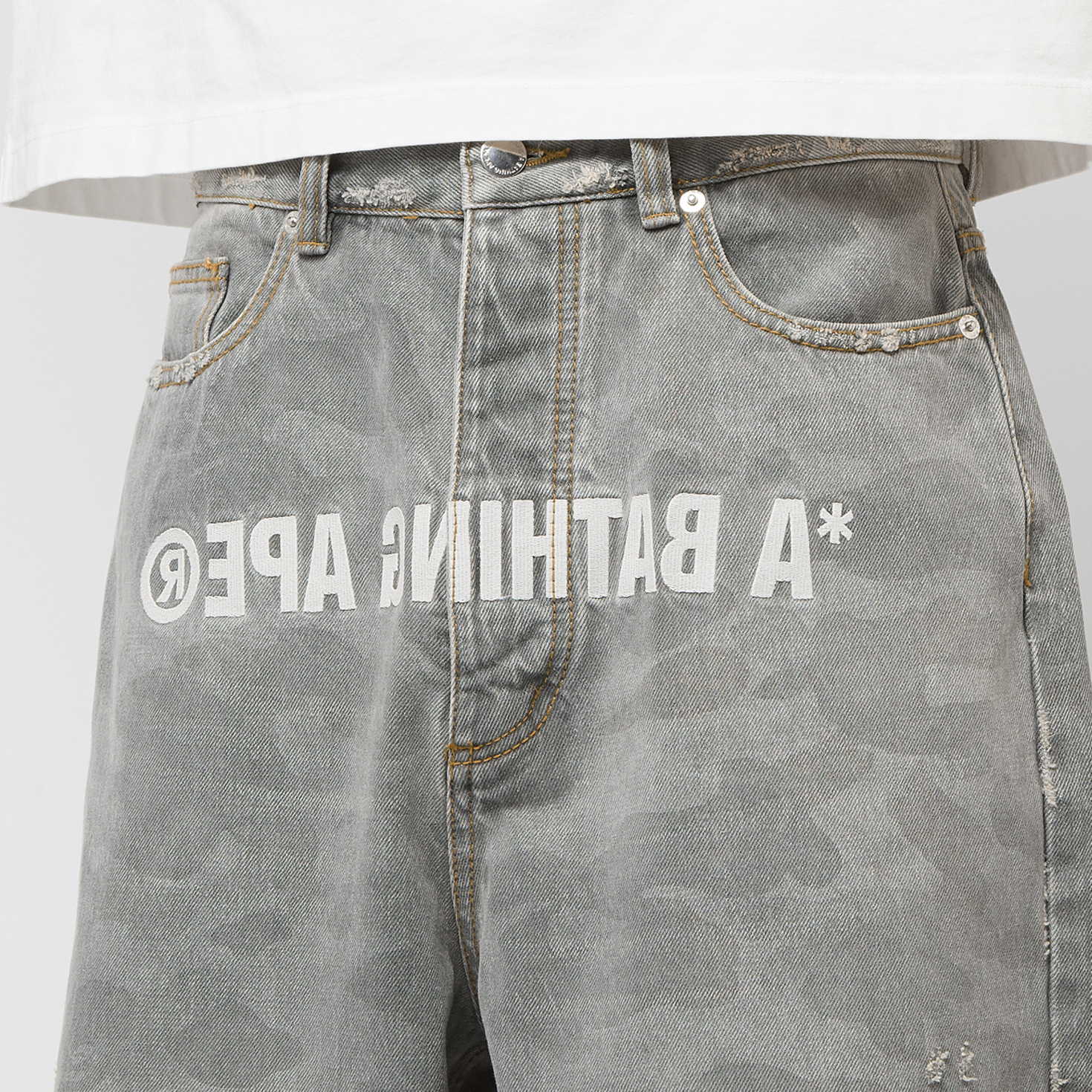 Buy A Bathing Ape 1St Camo Destroyed Loose Fit 12Oz Denim