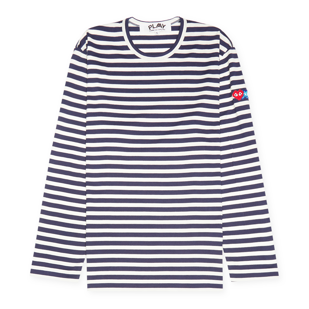 ◆THE MUSEUM VISITOR◆ HEART STRIPE LONG TSHIRT GREY 15649 COMME des GARCONS PLAY Striped Long Heart Long Sleeves Tee