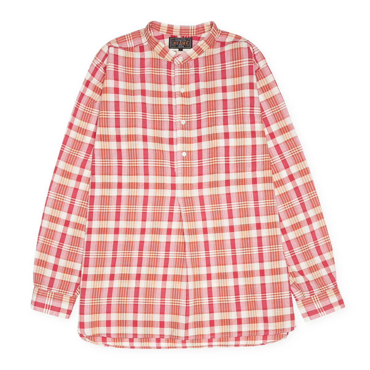 Buy Beams Plus Band Pullover Madras in red | 3811-0668-139