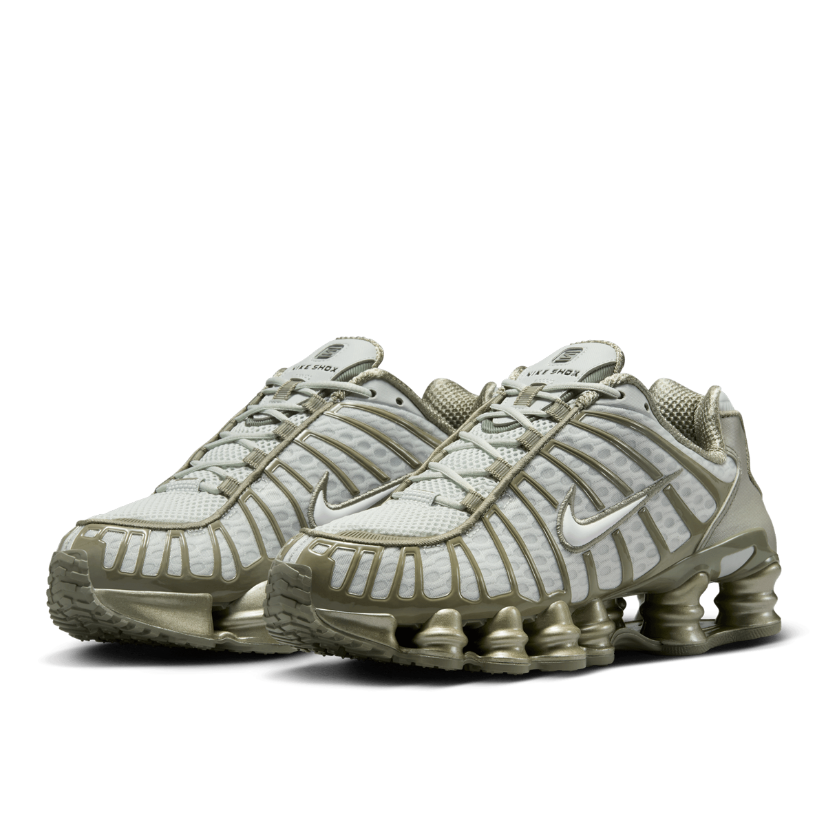 スニーカー Nike Shox TL ND W Sneaker Bone, Olive & Silver Nike Shox TL Women's Shoes in Light Bone/Olive Aura/Metallic