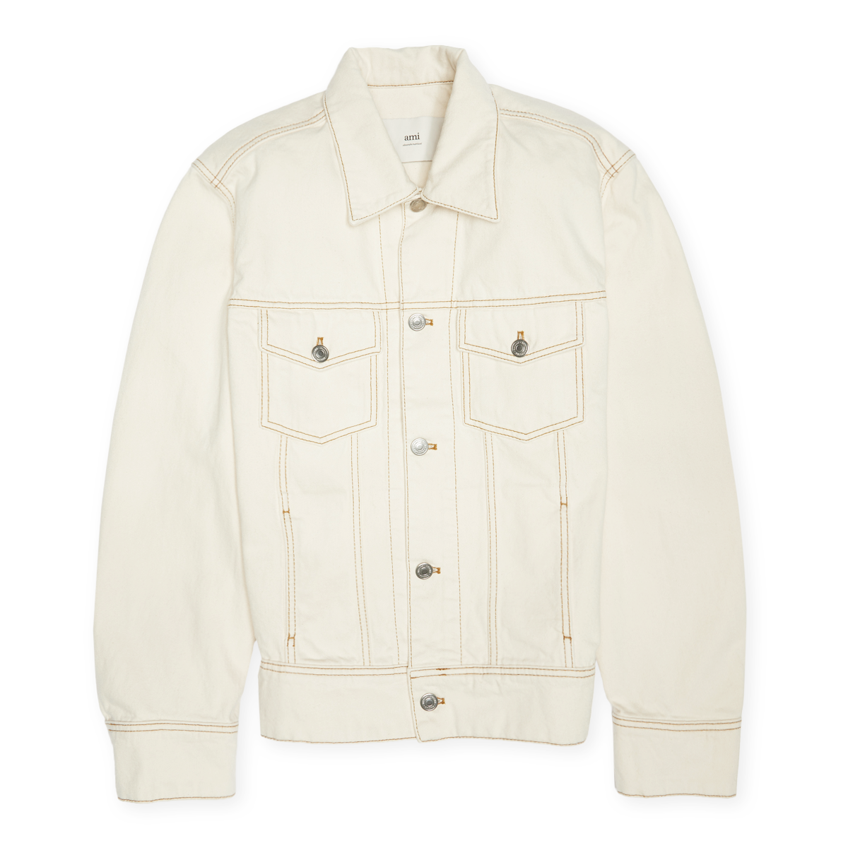 Buy AMI PARIS Trucker Denim Jacket in beige | HJK247.DE0039 at MBCY